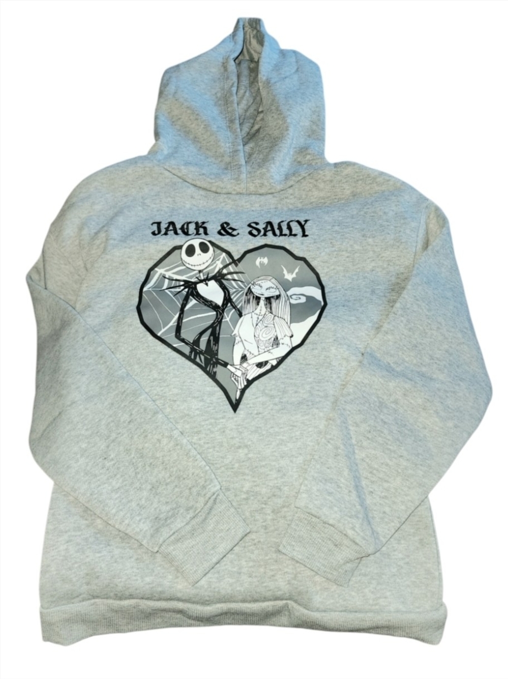 NEW NIGHTMARE BEFORE CHRISTMAS NBC Embroidered Jack & Sally Heart Graphic Hoodie